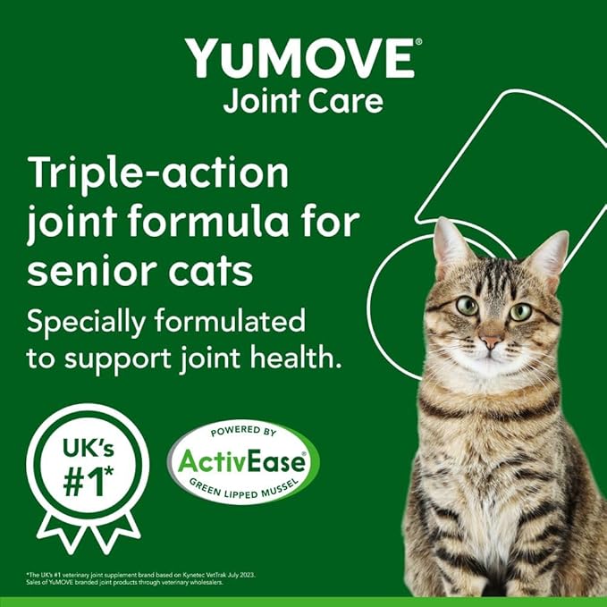 Cat Joint Supplement with Glucosamine,Chondroitin, MSM, Omega 3, Hyaluronic Acid, & Green Lipped Mussel - Joint Support Supplement - for Senior Cats 60 Capsules YuMOVE