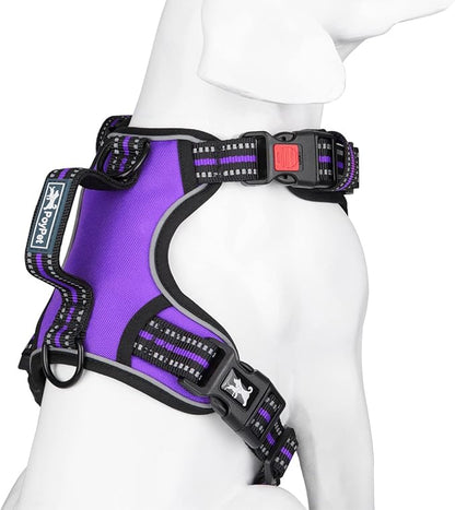 PoyPet No Pull Dog Harness, No Choke Front Clip Reflective Dog Vest with Soft Padded Vertical Handle, 3 Leash Attachments for Small Medium Large Dogs (Purple,S) PoyPet