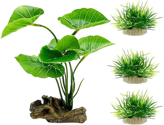 Smoothedo-Pets Fish Tank Decor Aquarium Decorations Ornaments Betta Leaf pad Hammock 6inch Plastic Artificial Plant Goldfish Fish Hides Small Tank/Reptiles Plants Driftwood (Green-Type-A-Set) EnvironmentFriendlyArtificialPlasticPlantAquariumDecoration