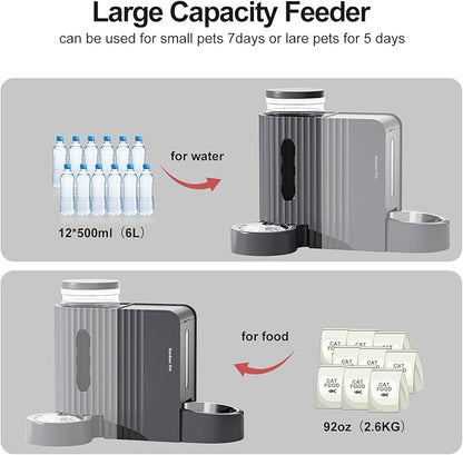 Gardner Pet Automatic Gravity Cat Food Feeder and Water Dispenser Stainless Steel Two-in-One Set Large Capacity Dispenser for Medium, Large Dogs, Puppies, Kittens, Rabbits-(1.6 Gallons x 2) - PAWPICO