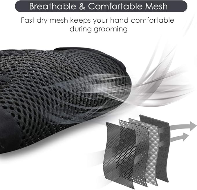 Upgrade Version Pet Grooming Glove - Gentle Deshedding Brush Glove for Dogs, Cats & Horses with Long and Short Fur - Efficient Pet Hair Remover Mitt - Enhanced Five Finger Design - 1 Pair (Black) - PAWPICO