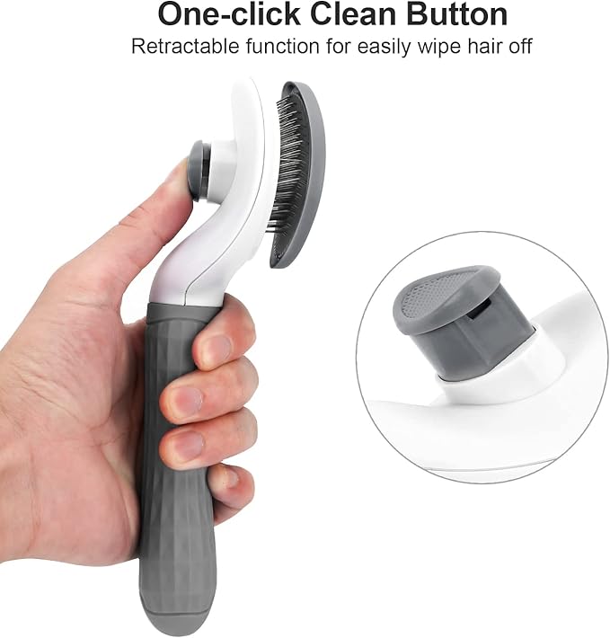 Depets Self Cleaning Slicker Brush, Dog Cat Bunny Pet Grooming Shedding Brush - Easy to Remove Loose Undercoat, Pet Massaging Tool Suitable for Pets with Long or Short Hair Gray - PAWPICO