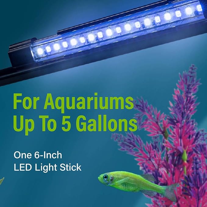GloFish 6-Inch LED Light Stick for Fish Aquariums Up to 5 Gallons, 1 Count, with White and Blue LED Lights GloFish