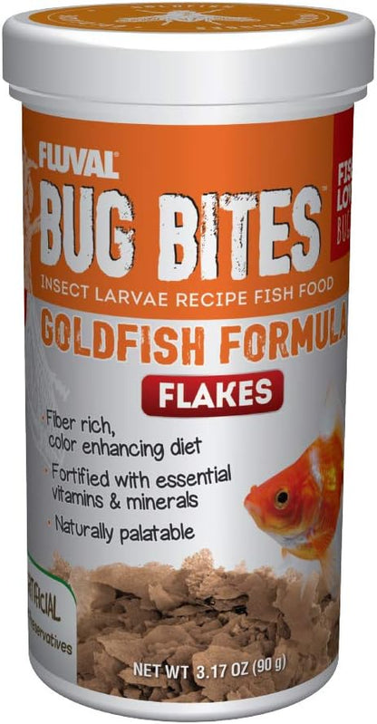 Fluval Bug Bites Goldfish Fish Food, Flakes for Small to Medium Sized Fish, 3.17 oz., A7340, Brown Fluval