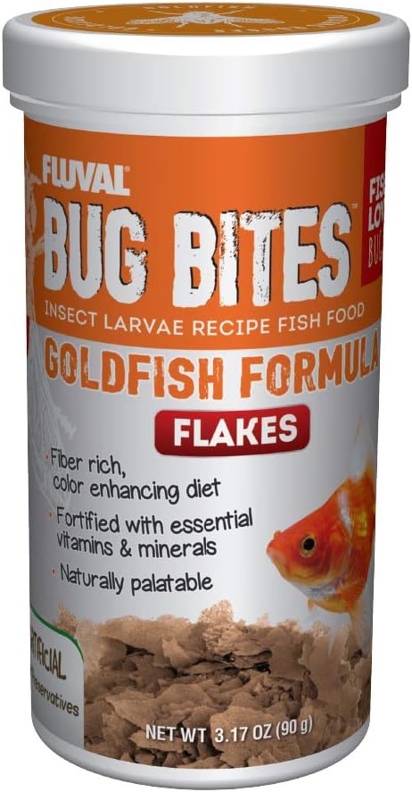 Fluval Bug Bites Goldfish Fish Food, Flakes for Small to Medium Sized Fish, 3.17 oz., A7340, Brown Fluval