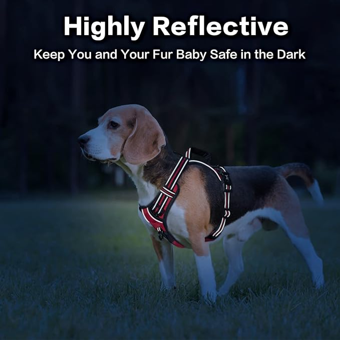 PoyPet No Pull Dog Harness, No Choke Front Clip Reflective Dog Vest with Soft Padded Vertical Handle, 3 Leash Attachments for Small Medium Large Dogs (Red,M) PoyPet