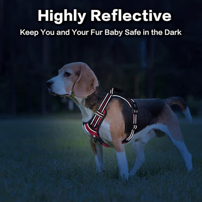 PoyPet No Pull Dog Harness, No Choke Front Clip Reflective Dog Vest with Soft Padded Vertical Handle, 3 Leash Attachments for Small Medium Large Dogs (Red,M) PoyPet