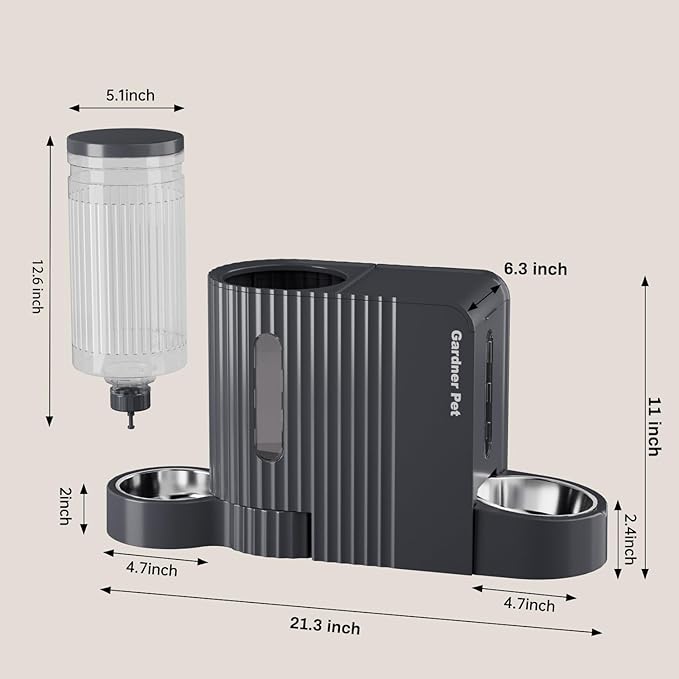 Gardner Pet Automatic Gravity Cat Food Feeder and Water Dispenser Stainless Steel Two-in-One Set Large Capacity Dispenser for Pets Dogs, Puppies, Kittens, Rabbits - PAWPICO