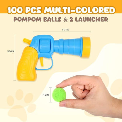 Cat Toy Balls with Launchers Set (1+50), 50 Cat Pom Pom Balls & 1 Cat Toy Ball Launchers (Durable Reinforced Edition), Cat Enrichment Toys, Interactive Cat Toy Balls, Soft & Safe Cat Toys - PAWPICO