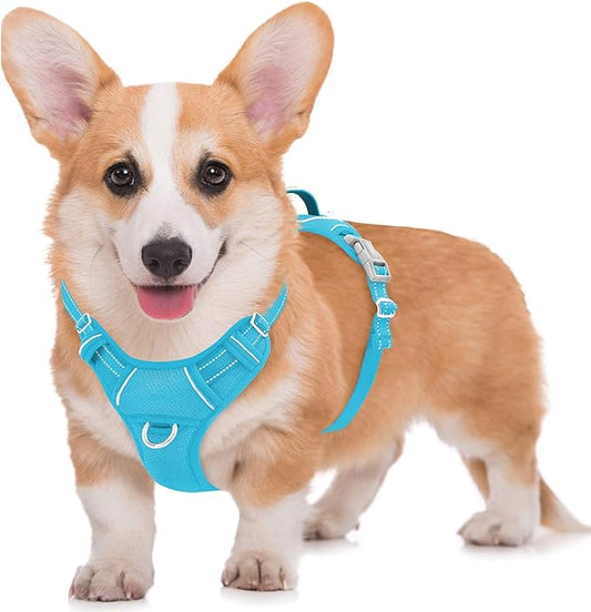 BARKBAY No Pull Dog Harness Large Reflective Dog Harness with Front Clip and Easy Control Handle for Walking Training Running with ID tag Pocket(Blue,M) BARKBAY