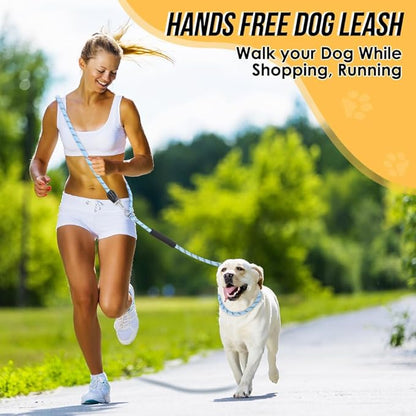 Lukovee Hands Free Dog Leash, 10FT Adjustable Dog Training Leash 1/2 Inch Nylon Heavy Duty Lead No Pull for Large Medium Dogs, Tangle Free Reflective Waist Leash for Dog Walking Running, Blue Lukovee