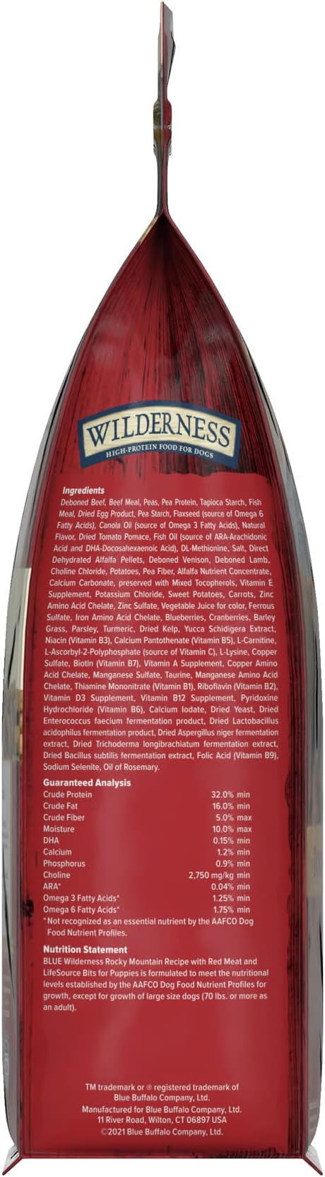 Blue Buffalo Wilderness Rocky Mountain Recipe High Protein, Natural Puppy Dry Dog Food, Red Meat 4-lb - PAWPICO