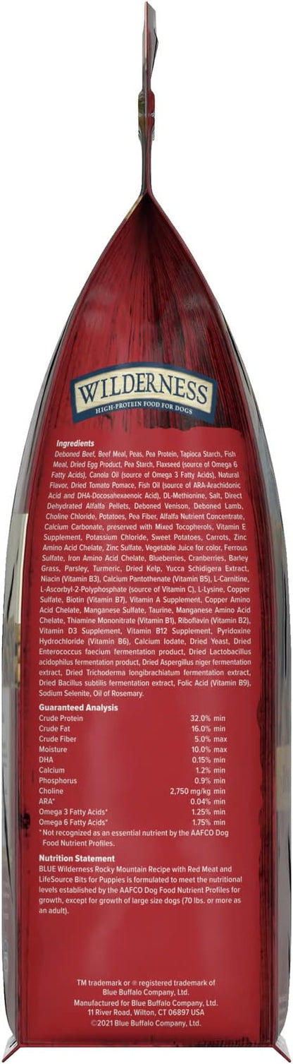 Blue Buffalo Wilderness Rocky Mountain Recipe High Protein, Natural Puppy Dry Dog Food, Red Meat 4-lb - PAWPICO