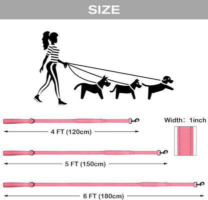 Joytale Dog Leash Heavy Duty for Large Dogs That Pull, Double Handle for Traffic Control, Double-Sided Reflective Leashes for Large Medium Dogs Night Safety, 6FT, Pink Joytale