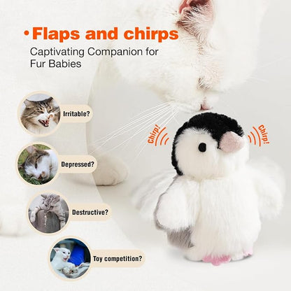 Interactive Cat Toy Rechargeable Automatic Chirping Penguin Flying Bird Cat Toy Infused with Catnip in The Wings, Auto Beating Wings Cat Toys for Indoor Cats to Play Alone, Never Boredom - PAWPICO