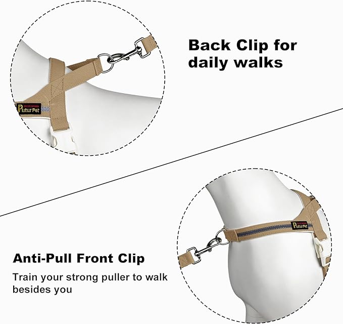 Plutus Pet Cotton Dog Harness and Leash Set, Reflective and Soft Padded, Quick Fit Vest Harness, for Small, Medium and Large Dogs, Beige, S PLUTUSPET