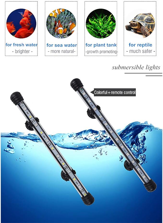 MQ 16 in Submersible LED Aquarium Light, 2.5W Color Changing Fish Tank Light with Remote Control, IP68 Crystal Glass 18 LEDs Lights Bar, for Fish Tank 20-25 inch MQ