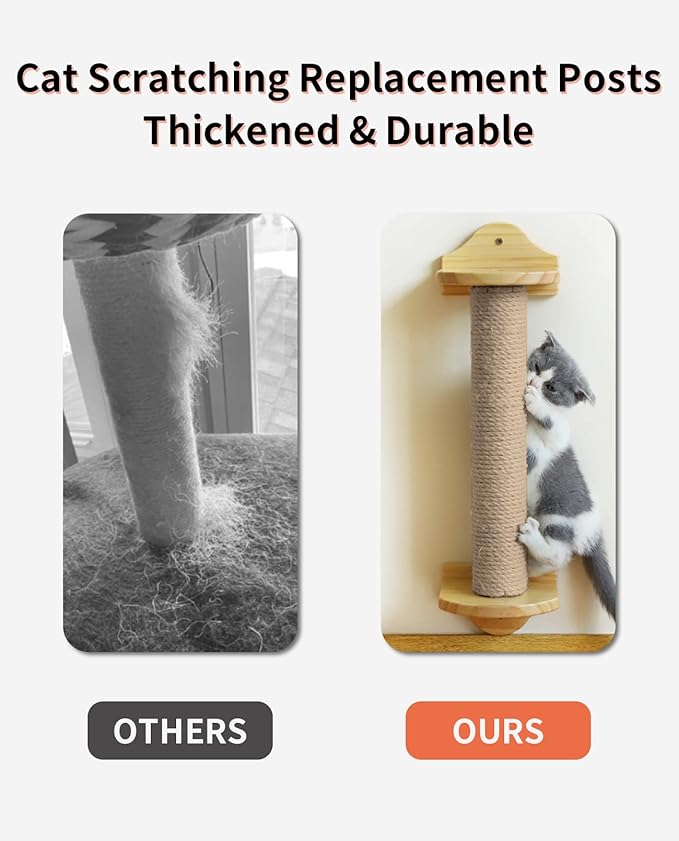 BNOSDM 4 Pcs M8 15”x2.75” Cat Tree Scratching Post Replacement Parts for Indoor Cats Tower Rope Scratch Poles Refill Jute Pole Part for Refurbishment Hemp Gray - PAWPICO