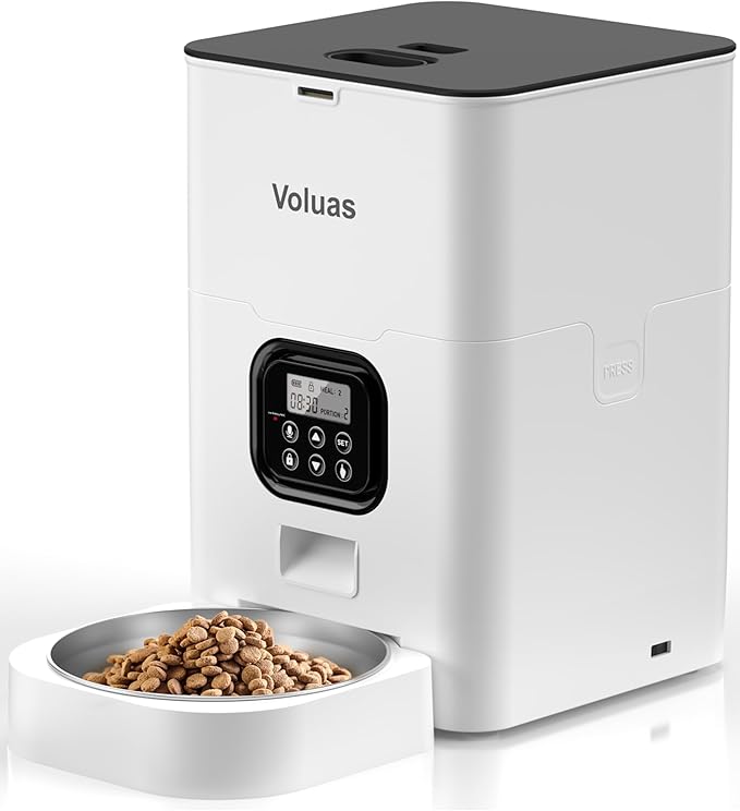 VOLUAS Automatic Cat Feeders - Timed Pet Feeder for Cats and Dogs with Dry Food Dispenser, Desiccant Bag, Programmable Portion Control, 4 Daily Meals, 10s Voice Recorder - PAWPICO