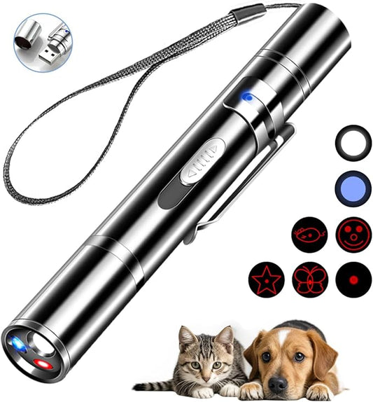 Laser Pointer Cat Toys, Cat Laser Pointer Toy with Three Light Modes, Five Adjustable Patterns,USB Portable Charging, Interactive cat Toy Multifunctional and Portable - PAWPICO