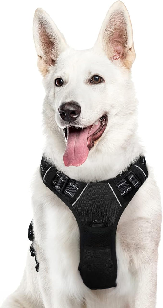 Eagloo Dog Harness Large Breed, No Pull Service Vest with Reflective Strips and Control Handle, Adjustable and Comfortable for Easy Walking, No Choke Pet Harness with 2 Metal Rings, Black, XL GoExplorewithEagloo