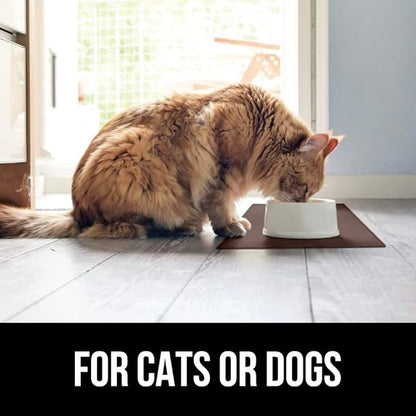 Gorilla Grip 100% Waterproof Raised Edge BPA Free Silicone Pet Feeding Mat, Dog Cat Food Mats Contain Spills Protects Floors, Placemats for Cats and Dogs Water Bowl, Pets Accessories 18.5x11.5 Brown - PAWPICO