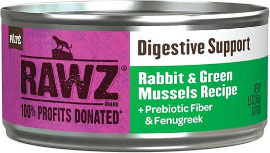 Rawz Digestive Support CAT Food 5.5 Ounce Cans, 24 Pack (Rabbit/Green Mussel) - PAWPICO