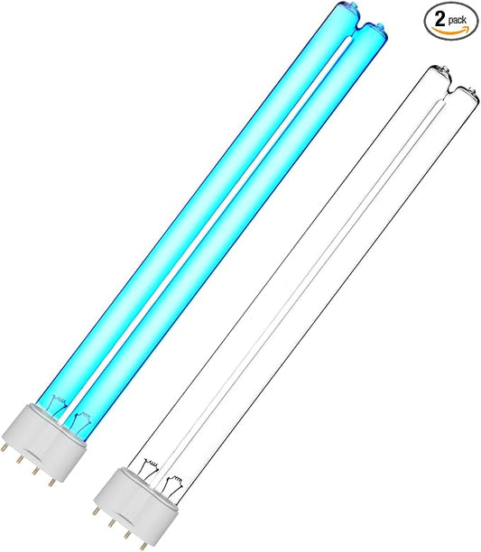 2 Pack 24 Watts UVC Germicidal Ultraviolet Light Bulb 12.5" 2G11 Base, Replacement UV Bulb for Pond and Aquarium, uv air Purifier and sanitizer Coospider-repta