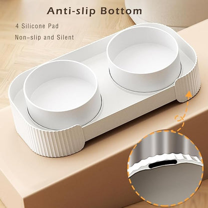 Marchul Ceramic Cat Bowls, Raised Cat Food Water Bowls, Anti overturning Splash-Proof Double Cat Food Dishes Set - PAWPICO