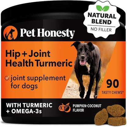 Pet Honesty Hip & Joint Turmeric Health - Joint Supplement for Dogs, Omega-3 Fish Oil, Turmeric Support Joint Health, Ease Stiffness - Advanced Pet Joint Support and Mobility - 90 Ct (Pumpkin) PetHonesty