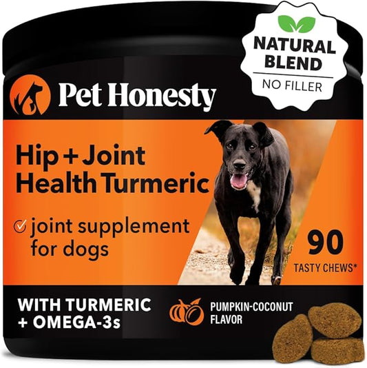 Pet Honesty Hip & Joint Turmeric Health - Joint Supplement for Dogs, Omega-3 Fish Oil, Turmeric Support Joint Health, Ease Stiffness - Advanced Pet Joint Support and Mobility - 90 Ct (Pumpkin) PetHonesty