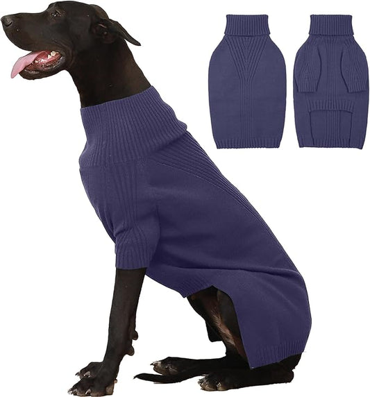 IECOii Extra-Large Dog Sweater 4XL,Christmas Dog Sweaters for Extra Large Dogs Girl Boy,Turtleneck Knitted Knitwear for Pet Easy On Doggie Sweatshirt Dog Sweater for Doberman,Great Dane(Blue,XXXXL) - PAWPICO