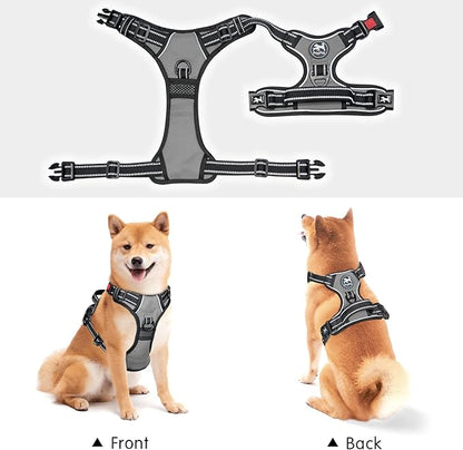 PoyPet No Pull Dog Harness, No Choke Front Clip Dog Reflective Harness, Adjustable Soft Padded Pet Vest with Easy Control Handle for Small to Large Dogs(Grey,L) PoyPet