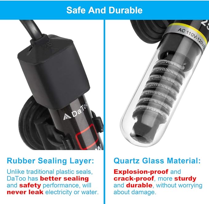 Mini Aquarium Heater 50W Small Fish Tank Heater 50 Watt with Free Thermometer Sticker DaToo