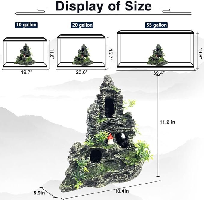 Aquarium Decorations Large and Tall Large Aquarium Decorations for Fish Tank Decorations Fish Tank Ornaments Mountain View Stone Ornament Tree Rock Cave Artificial Fish Tank Ornament GOLOMOZ