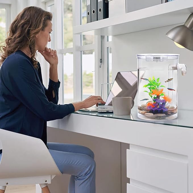 Betta Fish Tank, 360 Aquarium with LED Light, 1 Gallon Fish Bowl, Small Fish Tank Starter Kit, Beta Fish Tank Self Cleaning as Desktop Decoration for Office Home Room Decor Oltraman