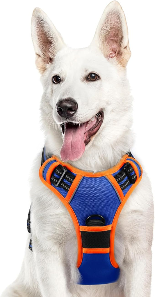 Eagloo Dog Harness for Large Dogs, No Pull Service Vest with Reflective Strips and Control Handle, Adjustable and Comfortable for Easy Walking, No Choke Harness with 2 Metal Rings, Blue & Orange, XL GoExplorewithEagloo