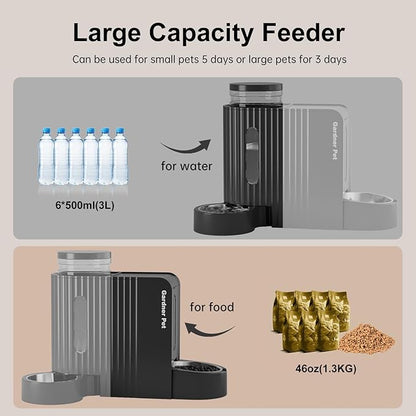 Gardner Pet Automatic Gravity Cat Food Feeder and Water Dispenser Stainless Steel Two-in-One Set Large Capacity Dispenser for Pets Dogs, Puppies, Kittens - PAWPICO