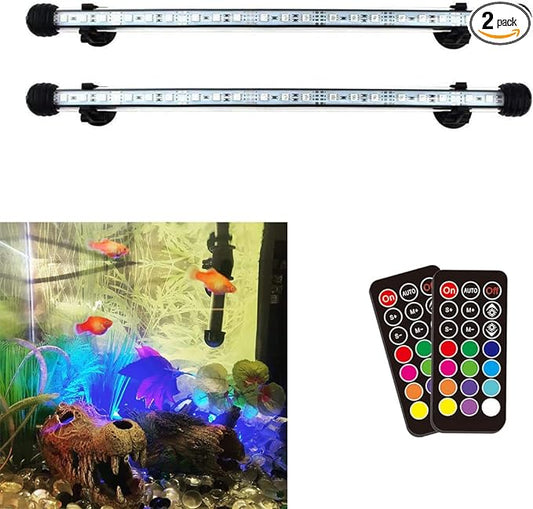 LED Aquarium Light, 2 Pack 15 inches Fish Tank Light RGB Color Underwater Light Submersible Crystal Glass Lights, 42 LED Beads, Brightness Adjustable Memory Function, LED Light bar Stick COVOART