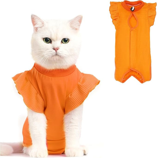 Avont Cat Recovery Suit - Post-Surgery Onesie for Cats, Alternative to Cone of Shame, Protective Spay Suit for Female Kitten, Ideal for Healing and Skin Conditions -Orange(M) Avont