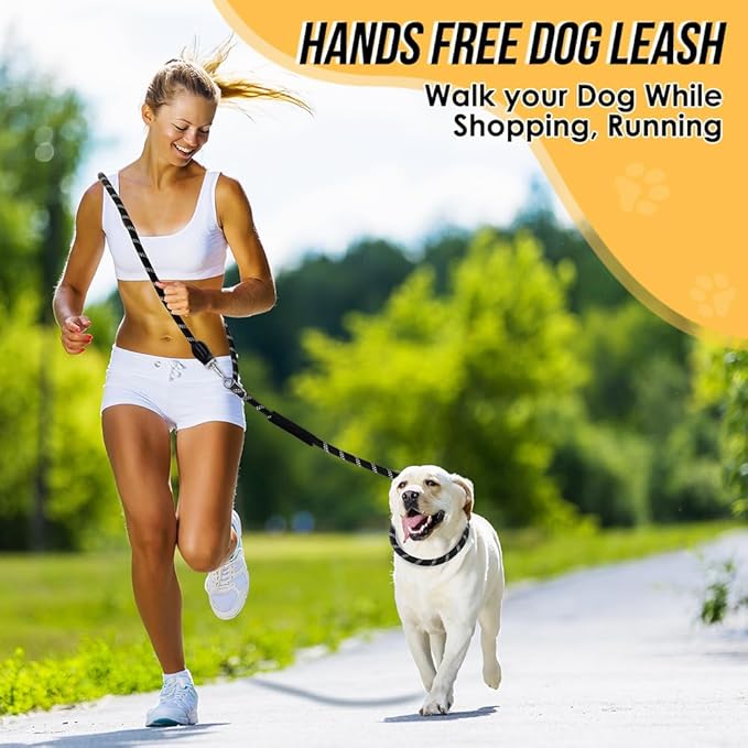 Lukovee Hands Free Dog Leash, 10FT Adjustable Dog Training Leash 1/2 Inch Nylon Heavy Duty Lead No Pull for Large Medium Dogs, Tangle Free Reflective Waist Leash for Dog Walking Running, Black Lukovee