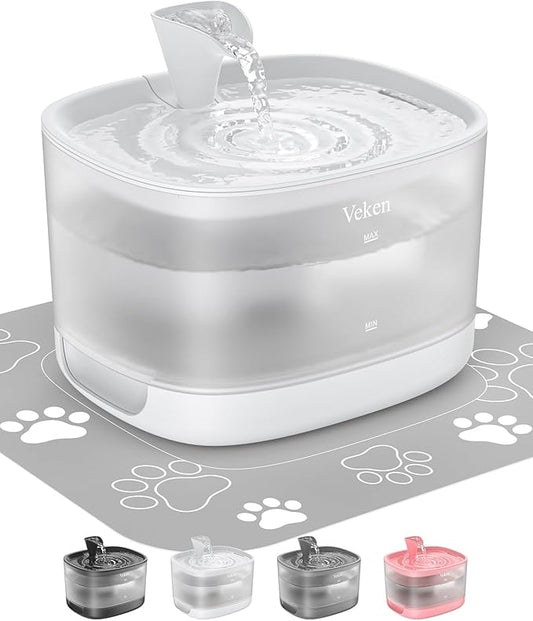Veken Cat Water Fountain, 84oz/2.5L Automatic Pet Water Fountain Dog Water Dispenser with a Detachable Water Tank, Easy Cleaning for Cats, Dogs (White) - PAWPICO