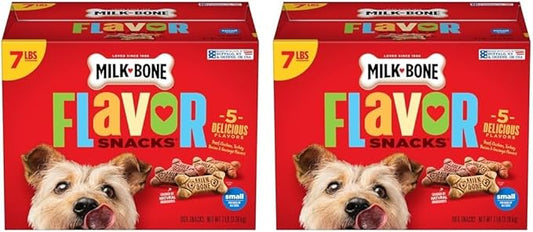 Milk-Bone Flavor Snacks Dog Treats, Small Biscuits, 7 Pound Crunchy Texture Helps Reduce Tartar (Pack of 2) - PAWPICO