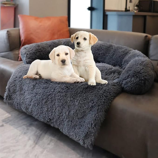 Tinaco Luxurious Calming Dogs/Cats Bed Mats, Washable Removable Couch Cover, Plush Long Fur Mat for Pets, Waterproof Lining, Perfect for Small, Medium and Large Dogs and Cats (Dark Gray, L) - PAWPICO
