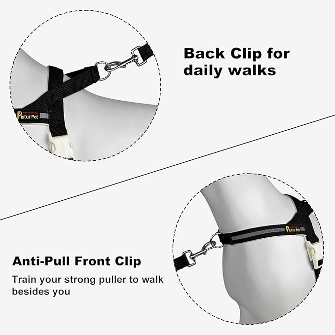 Plutus Pet Cotton Dog Harness and Leash Set, Reflective and Soft Padded, Quick Fit Vest Harness, for Small, Medium and Large Dogs, Black, L PLUTUSPET