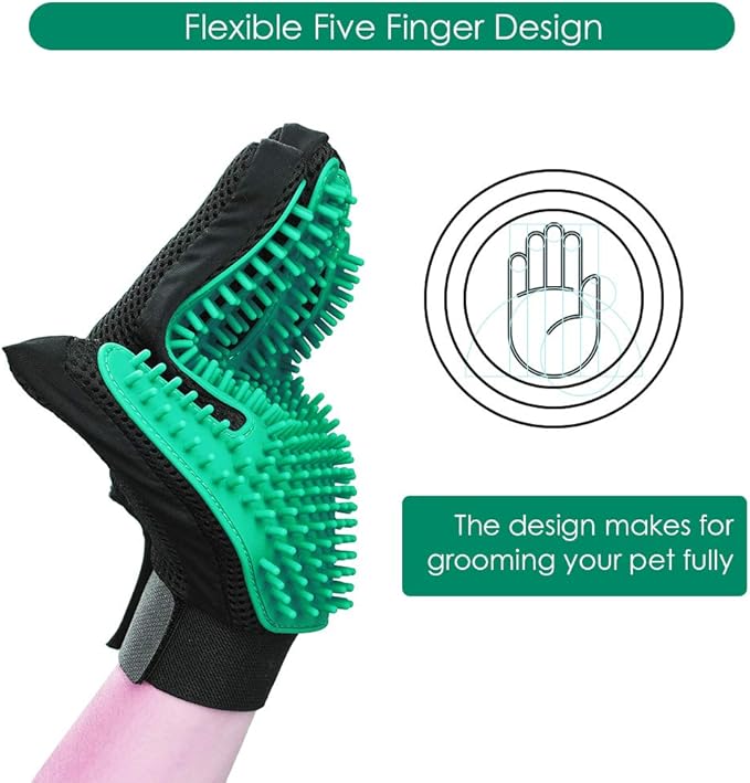DELOMO Pet Hair Remover Gloves, 255 Tips, Deshedding Glove for Dog and Cat, Gentle De-Shedding Glove Brush, Green, 2 Count - PAWPICO