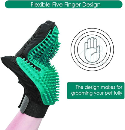 DELOMO Pet Hair Remover Gloves, 255 Tips, Deshedding Glove for Dog and Cat, Gentle De-Shedding Glove Brush, Green, 2 Count - PAWPICO