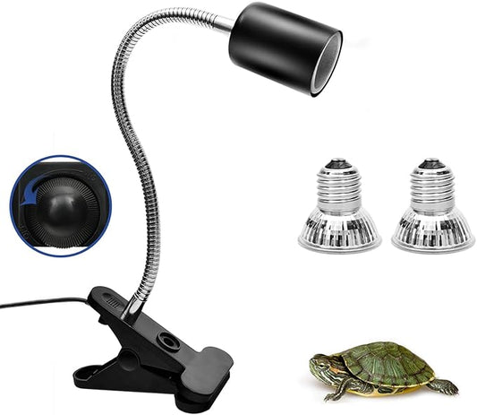 Techsea Reptile Heat Lamp with 360° Rotatable Clips, UVA + UVB Spectrum, 2 Light Bulbs (Black-1 Pack) Techsea