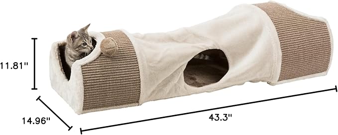 TRIXIE Cat Tunnel for Indoor Cats - Cozy Peekaboo Cat Cave Including Dangling Cat Toys - with Sturdy Sisal Scratching Surfaces - Collapsable and Easy to Store Cat Tube - in Cream - PAWPICO