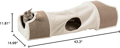 TRIXIE Cat Tunnel for Indoor Cats - Cozy Peekaboo Cat Cave Including Dangling Cat Toys - with Sturdy Sisal Scratching Surfaces - Collapsable and Easy to Store Cat Tube - in Cream - PAWPICO